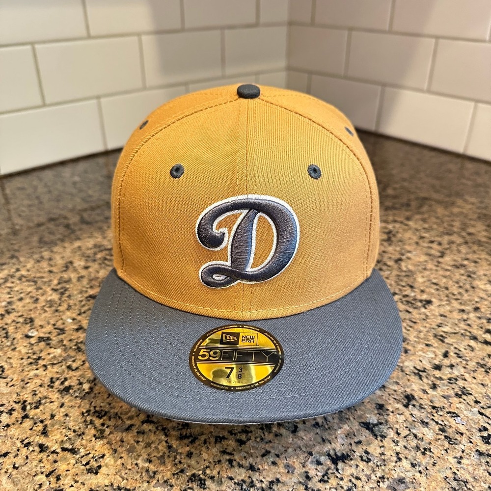 Los Angeles Dodgers New Era 59FIFTY Fitted Hat 7 3/8 Tan Charcoal MLB New